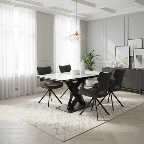 Phoenix White Gloss Ceramic Extending Dining Table with 6 Tripoli Dining Chairs - Pendle Village Furniture