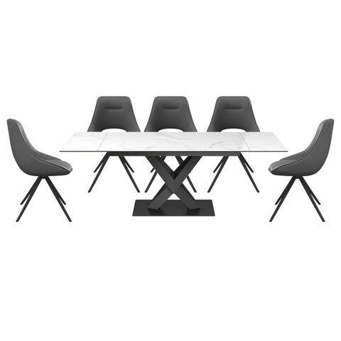 Phoenix Gloss White Ceramic Ext Dining Table with Cerutti Swivel Dining Chairs - Pendle Village Furniture