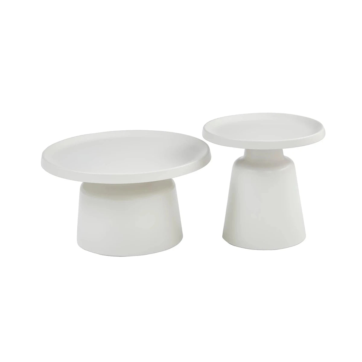 Two white ceramic tables on a white background