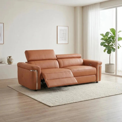 Contemporary 2 seater recliner with premium leather and smooth function.