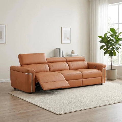 Stylish leather recliner sofa with premium finish and soft seating.