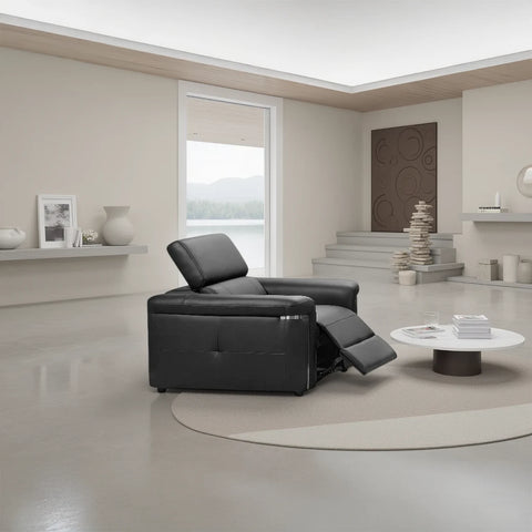 Genuine Black Leather Electric Recliner Armchair with High Back