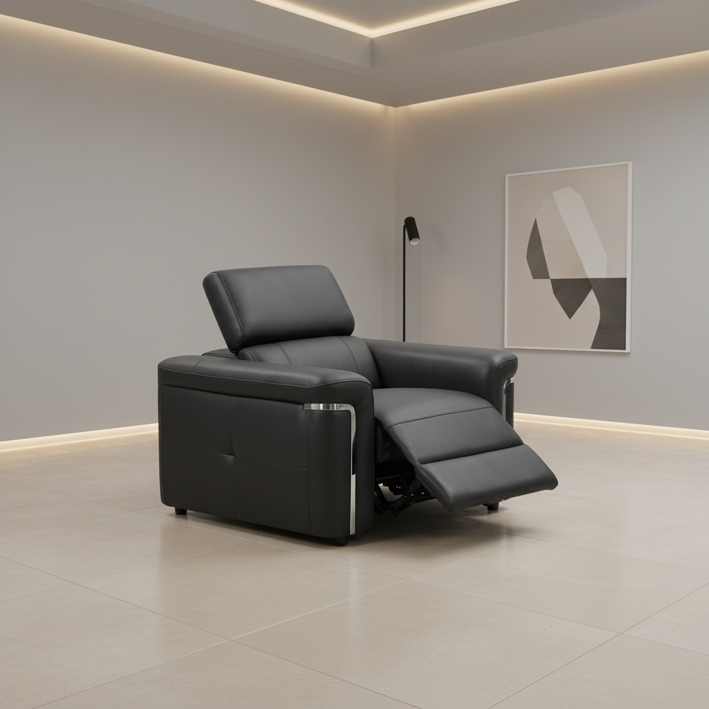 Relax in comfort with the Plaza Black Leather Electric Recliner Armchair. Genuine leather upholstery, electric reclining function and supportive foam seating.