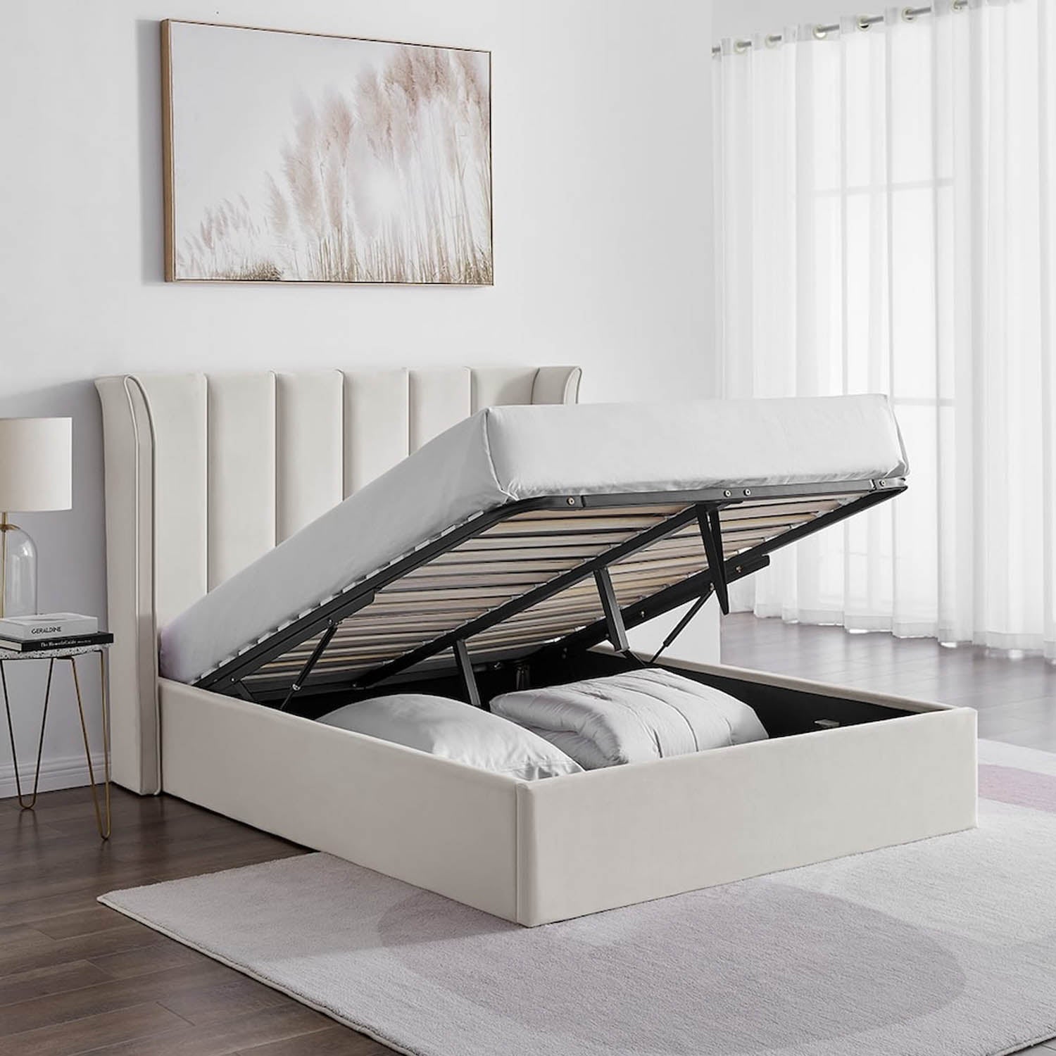 image showing under bed storage on the Polara Elite Storage Bed available in Silver, Natural or Navy. Available in Double or Kingsize.