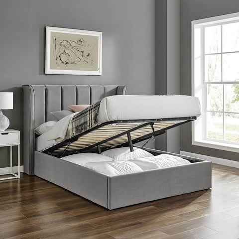 Silver Grey Ottoman Storage Bed - Polara Elite Storage Bed available in Silver, Natural or Navy. Available in Double or Kingsize.