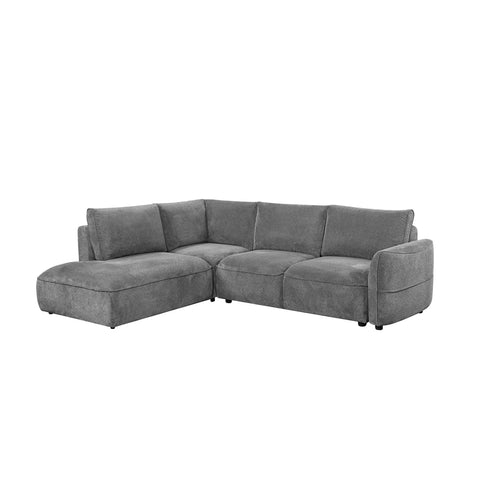 A gray three-seater sectional sofa bed with a left-facing chaise lounge, upholstered in a textured fabric, shown against a plain white background.
