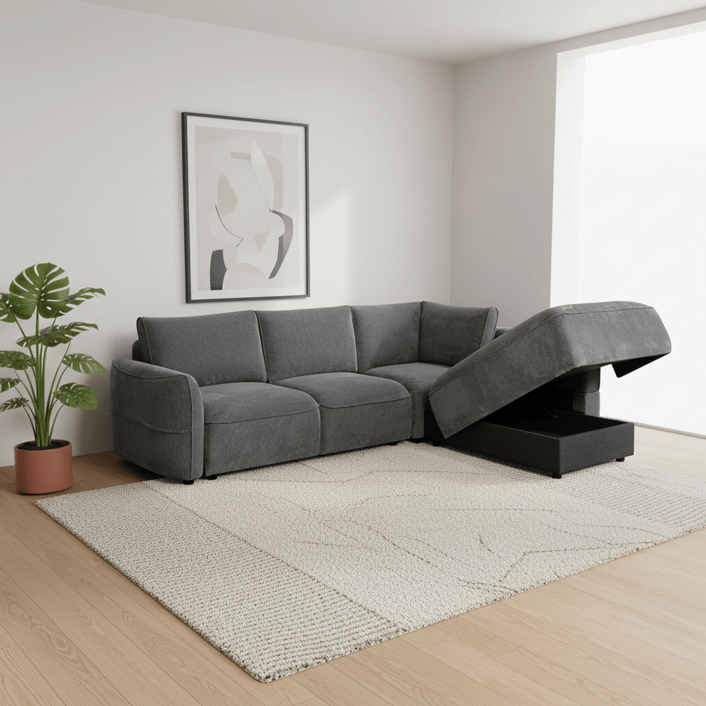 Polly Dark Grey Fabric Corner Sofa Bed with Storage