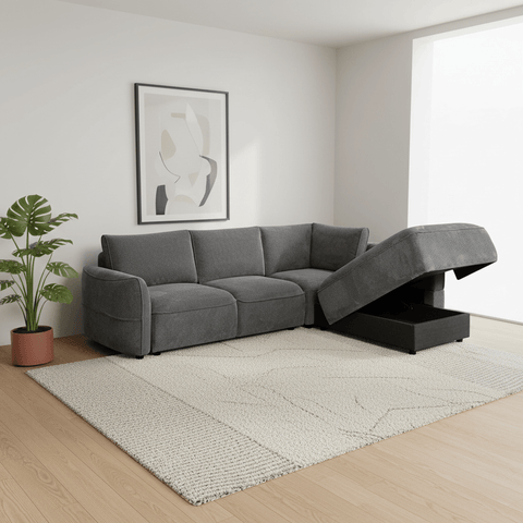 Polly Dark Grey Fabric Corner Sofa Bed with Storage