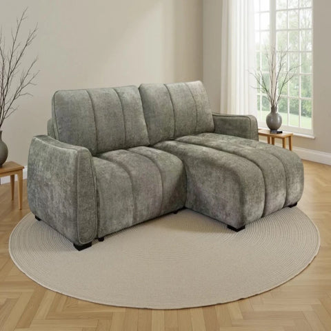 Corner sofabed with modern design and pull out function.