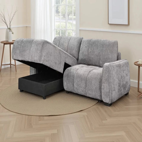 Under seat storage for pillows and essentials.