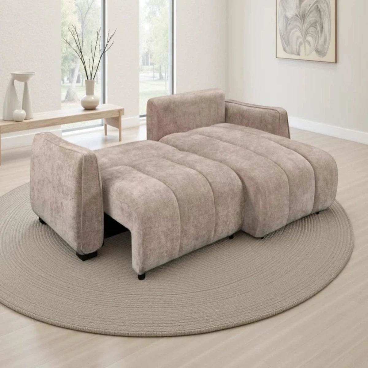 Convenient pull out design for overnight guests.