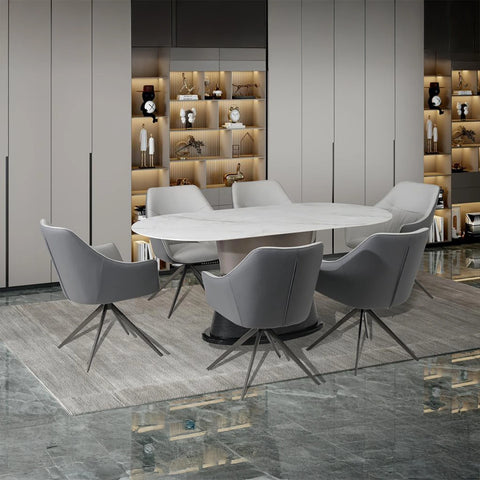 Porto Sintered Stone Dining Table with Porto Swivel Dining Chairs - Pendle Village Furniture