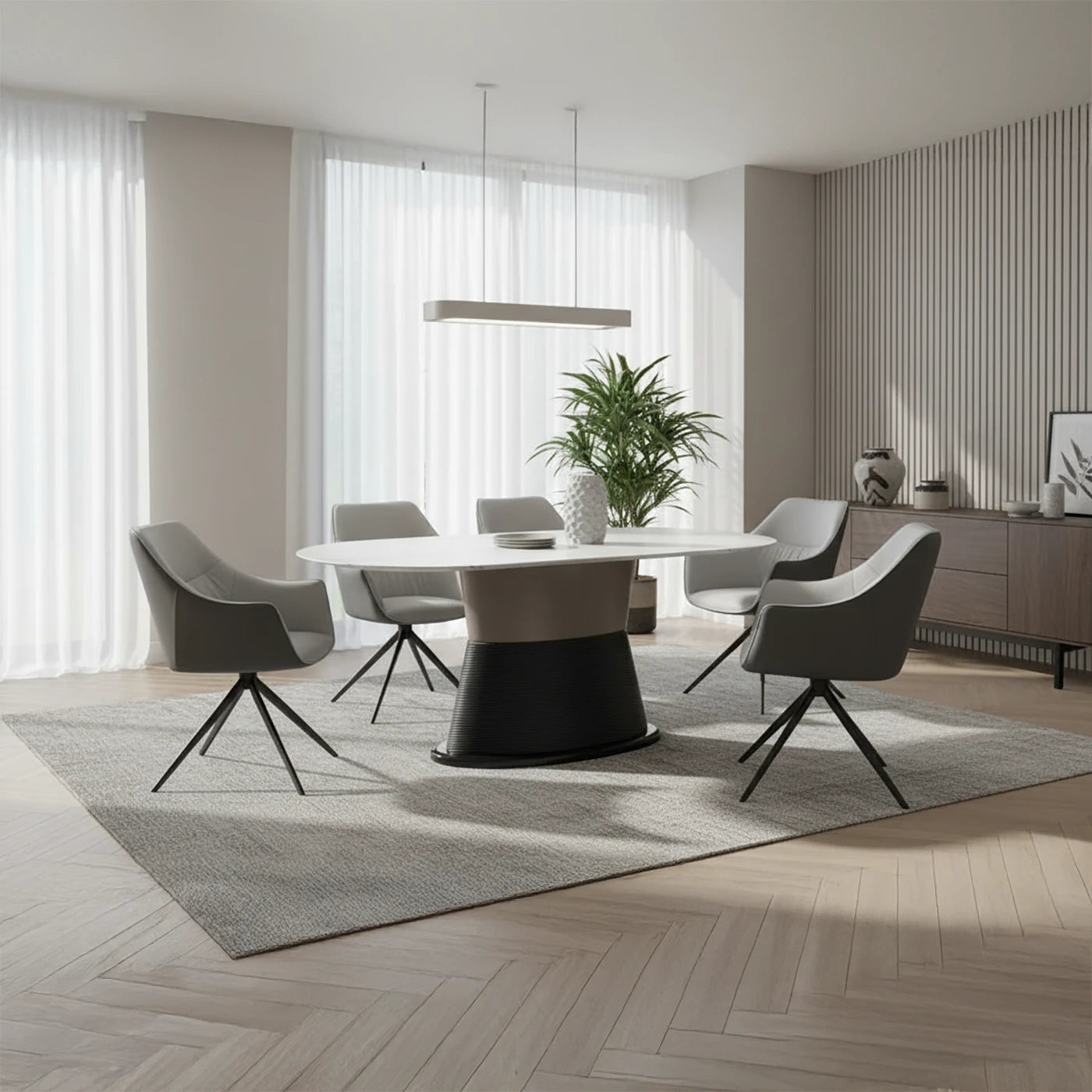 Porto Sintered Stone Dining Table with Porto Swivel Dining Chairs - Pendle Village Furniture