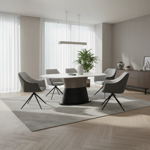 Porto Sintered Stone Dining Table with Porto Swivel Dining Chairs - Pendle Village Furniture