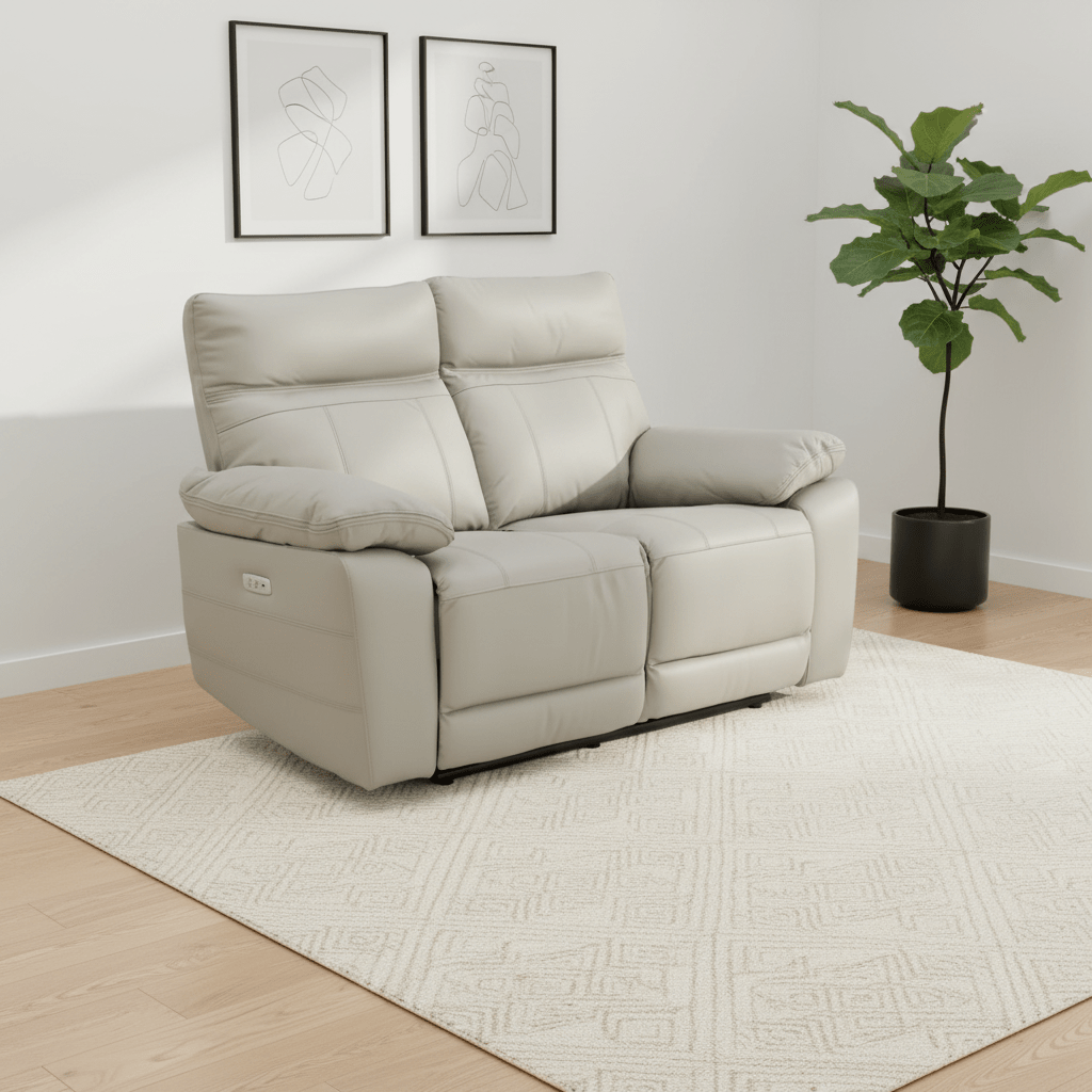 Positano Light Grey Leather 2 Seater Electric Recliner Sofa
