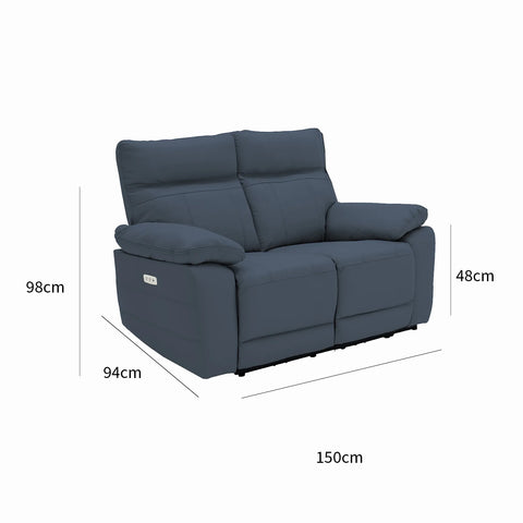 Positano Indigo Leather 2 Seater Electric Recliner Sofa