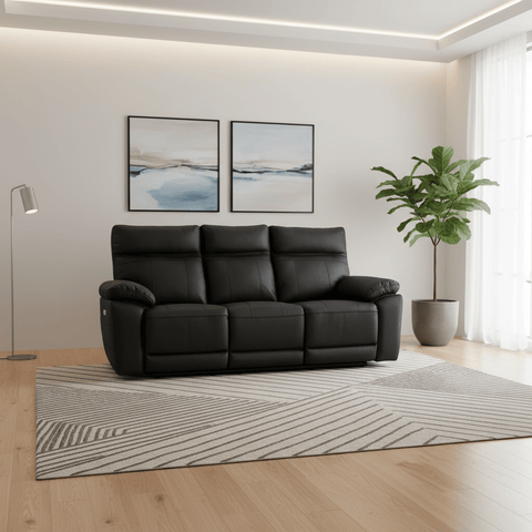 Positano Black Leather 3 Seater Electric Recliner Sofa