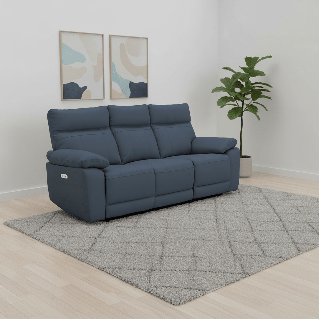 Positano Indigo Leather 3 Seater Electric Recliner Sofa