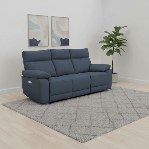 Positano Indigo Leather 3 Seater Electric Recliner Sofa