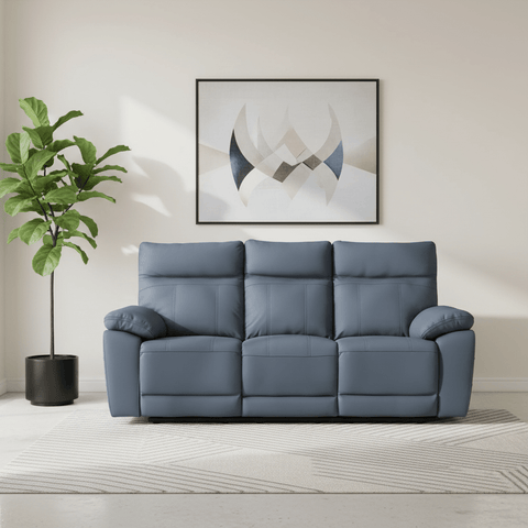 Positano Indigo Leather 3 Seater Electric Recliner Sofa
