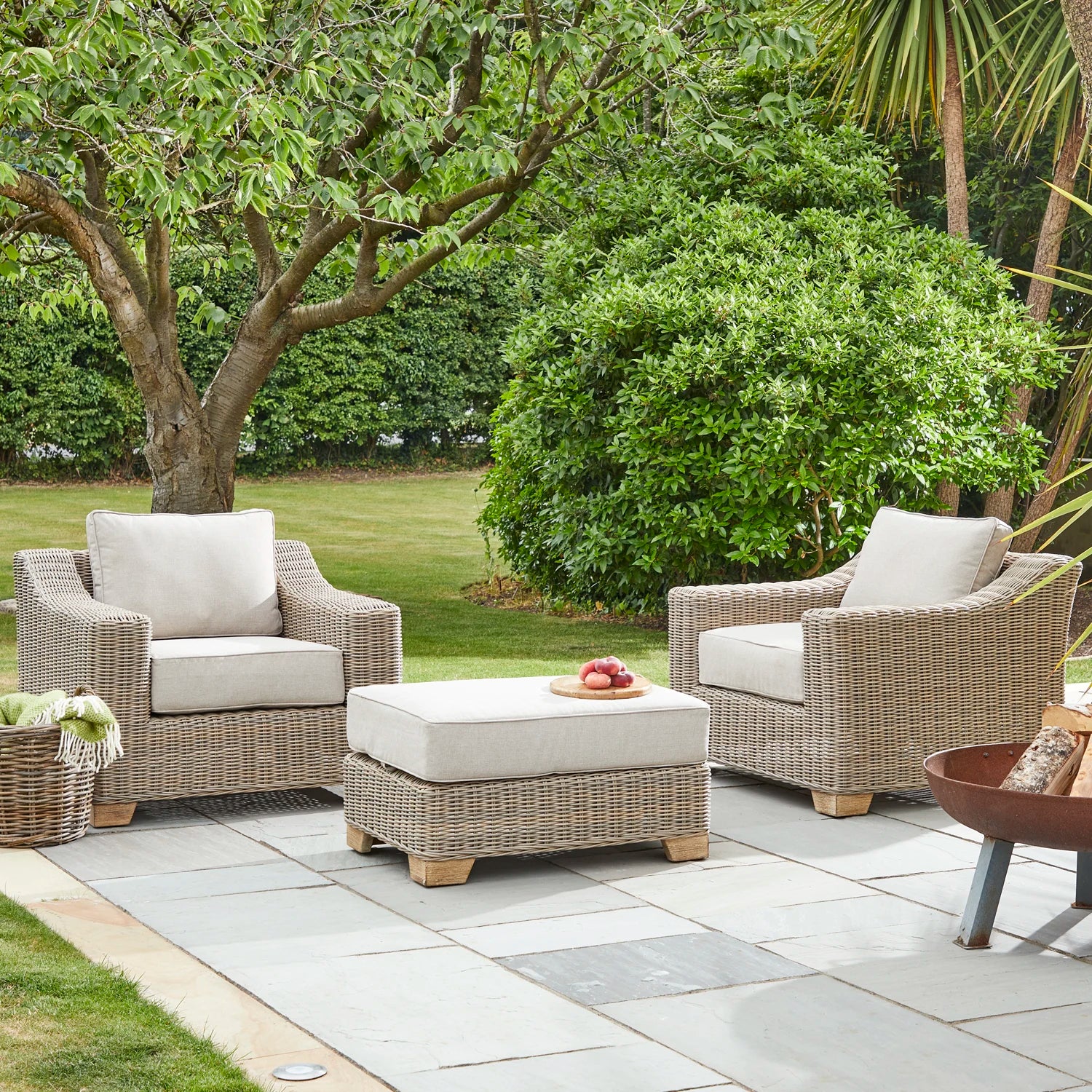 Positano Pair of Outdoor Armchairs with Footstool