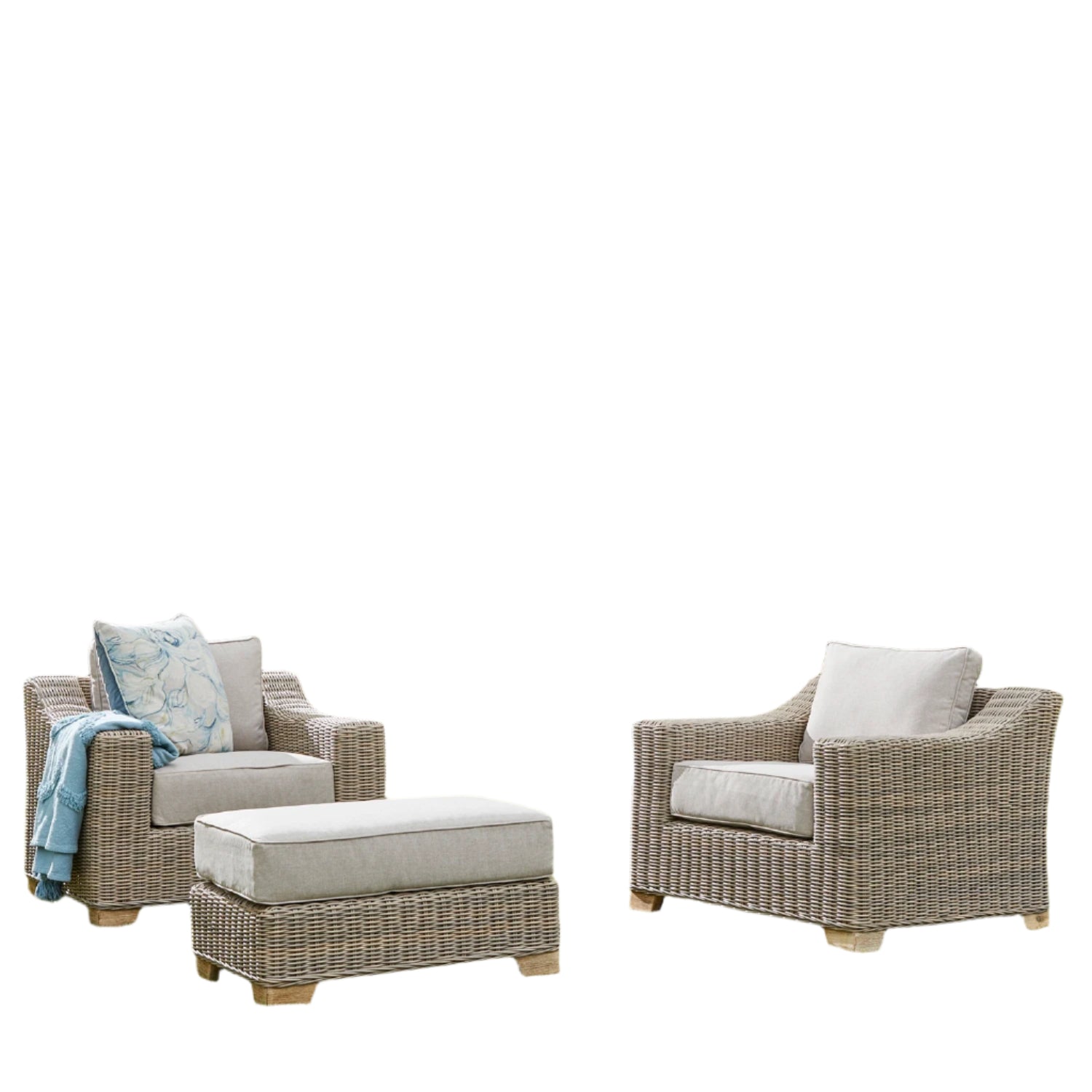 Positano Pair of Outdoor Armchairs with Footstool