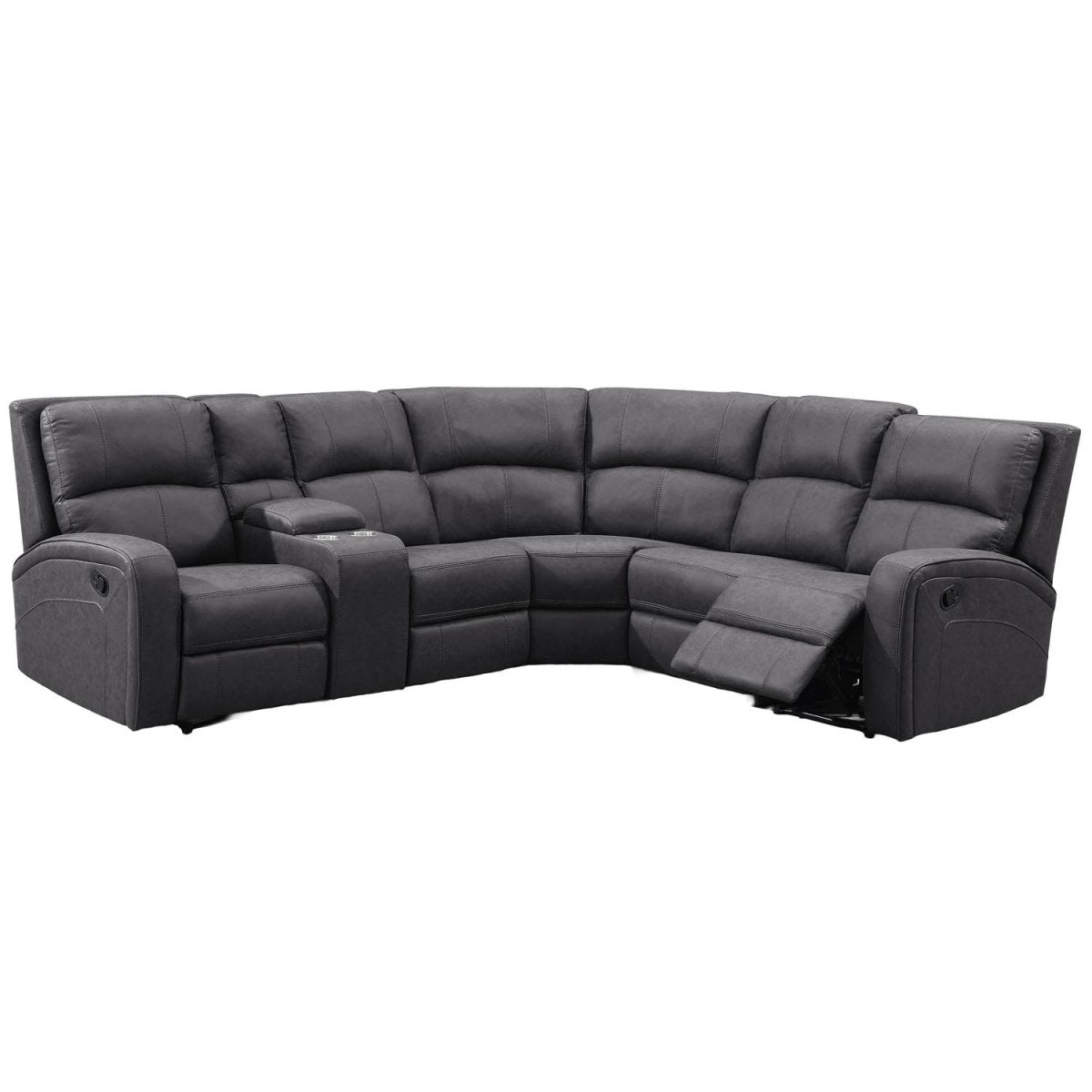 Prague Dark Grey Soft Touch Micro Fabric Recliner Corner Sofa with Console 
