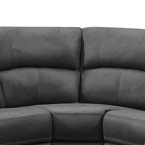 Close up of Prague Dark Grey Soft Touch Fabric Recliner Corner Sofa with Console , showing Corner Back rest and Seat