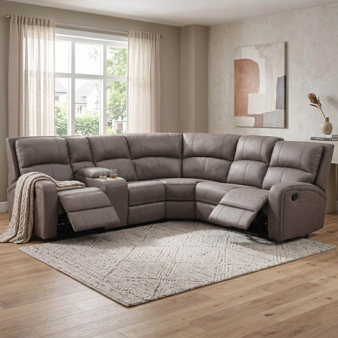 Prague Taupe Soft Touch Micro Fabric Recliner Corner Sofa with Console 