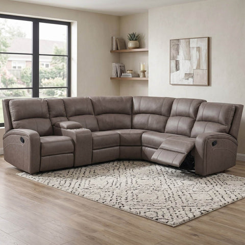 Prague Taupe Soft Touch Fabric Recliner Corner Sofa with Console 