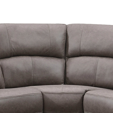Close up of Prague Taupe Soft Touch Micro Fabric Recliner Corner Sofa with Console  showing Corner piece