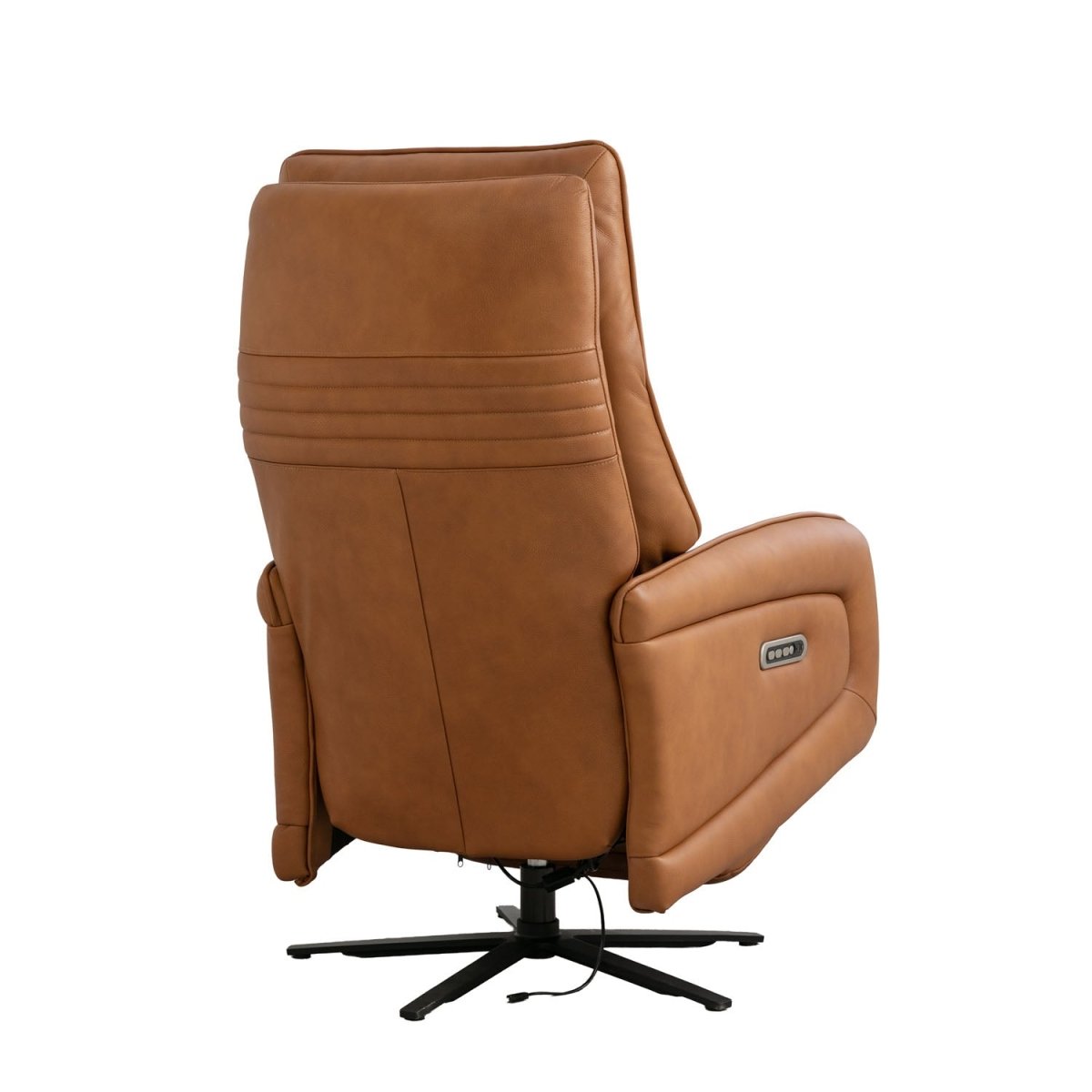 Dussel Camel Half Leather Triple Motor Swivel Recliner Chair with black base on a white background