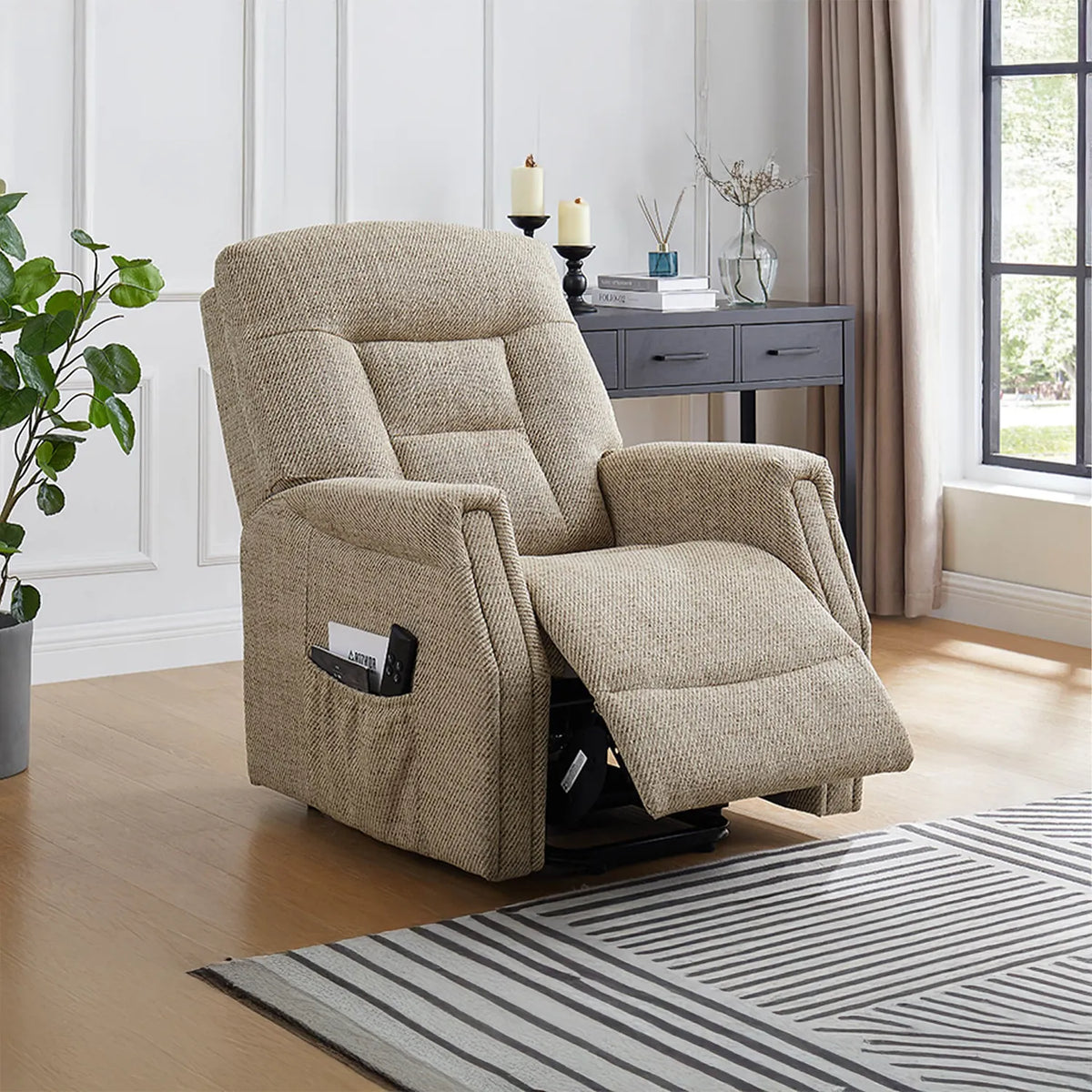 Preston Oatmeal Fabric Electric Lift & Rise Chair - Pendle Village Furniture