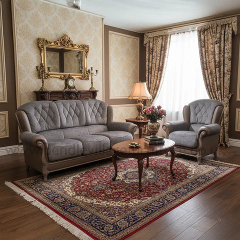 Queen Anne Italia 3 Seater Sofa with Leather and Fabric Blend - Pendle Village Furniture