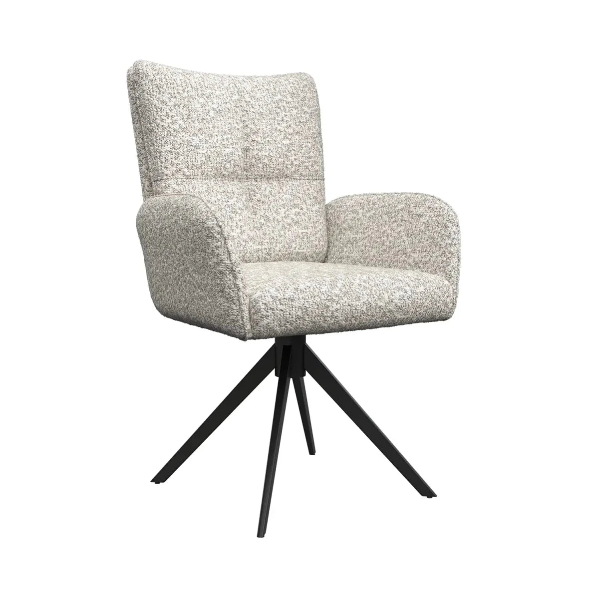 Chair with gray textured backrest and seat on black metal legs against a white background