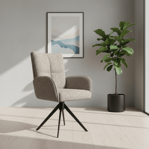 Umbria Oatmeal Fabric Swivel Dining Armchairs – Set of 4