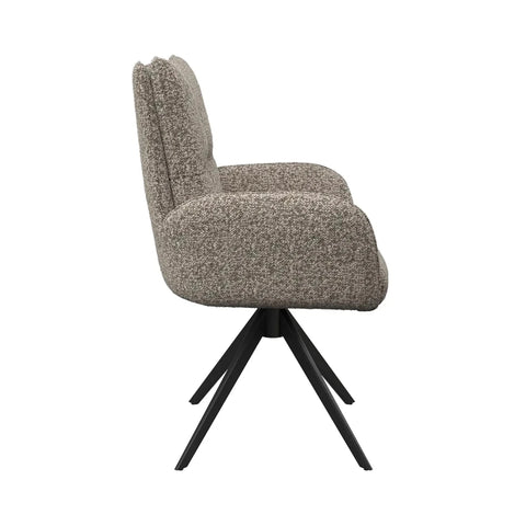 Umbria Mink Swivel Dining Armchairs with black Metal Legs - Side View