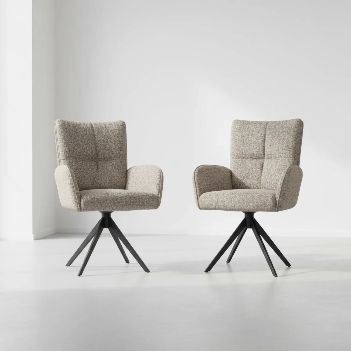Umbria Oatmeal Swivel Dining Armchairs with Black Metal Legs – Buy as Set of 4, 6 or 8