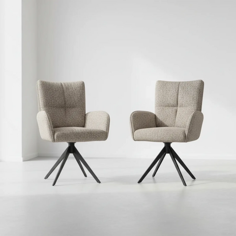 Umbria Oatmeal Swivel Dining Armchairs with Black Metal Legs – Buy as Set of 4, 6 or 8