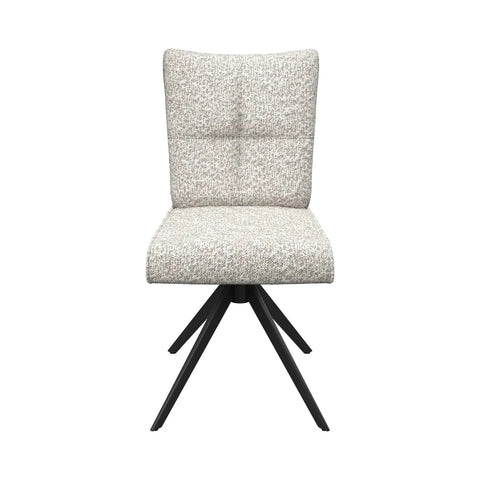 Ivory Fabric Swivel Dining Chair with Black Metal Legs