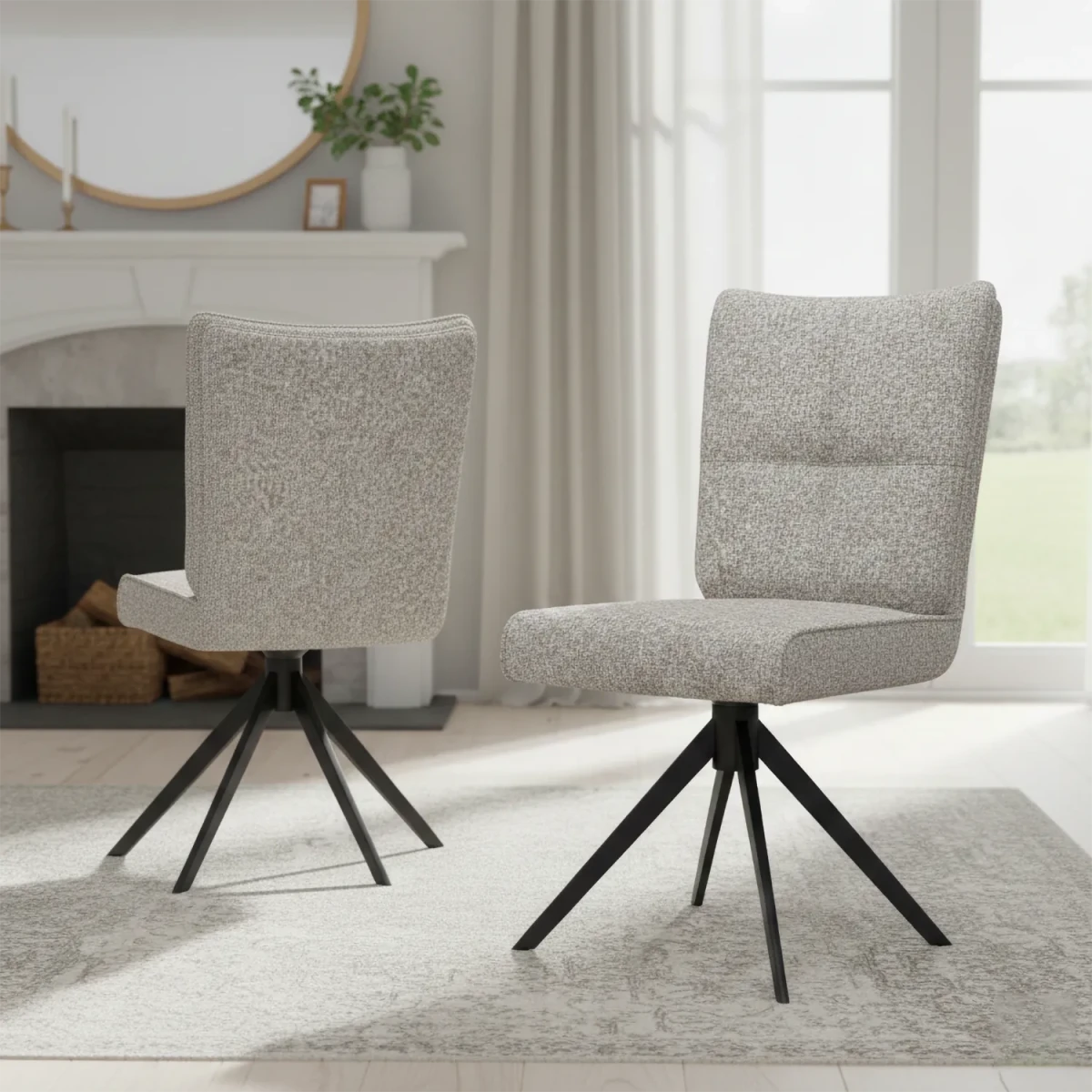 Umbria Ivory Fabric Swivel Armless Dining Chairs. set of 4 6 or 8