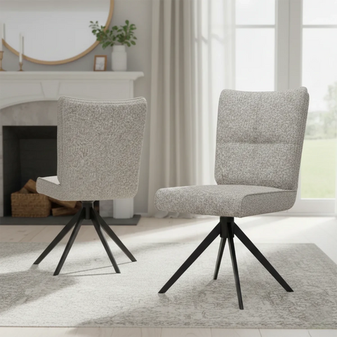 Umbria Ivory Fabric Swivel Armless Dining Chairs. set of 4 6 or 8