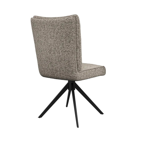 dining Chair with Mink upholstered seat and backrest on black metal legs against a white background