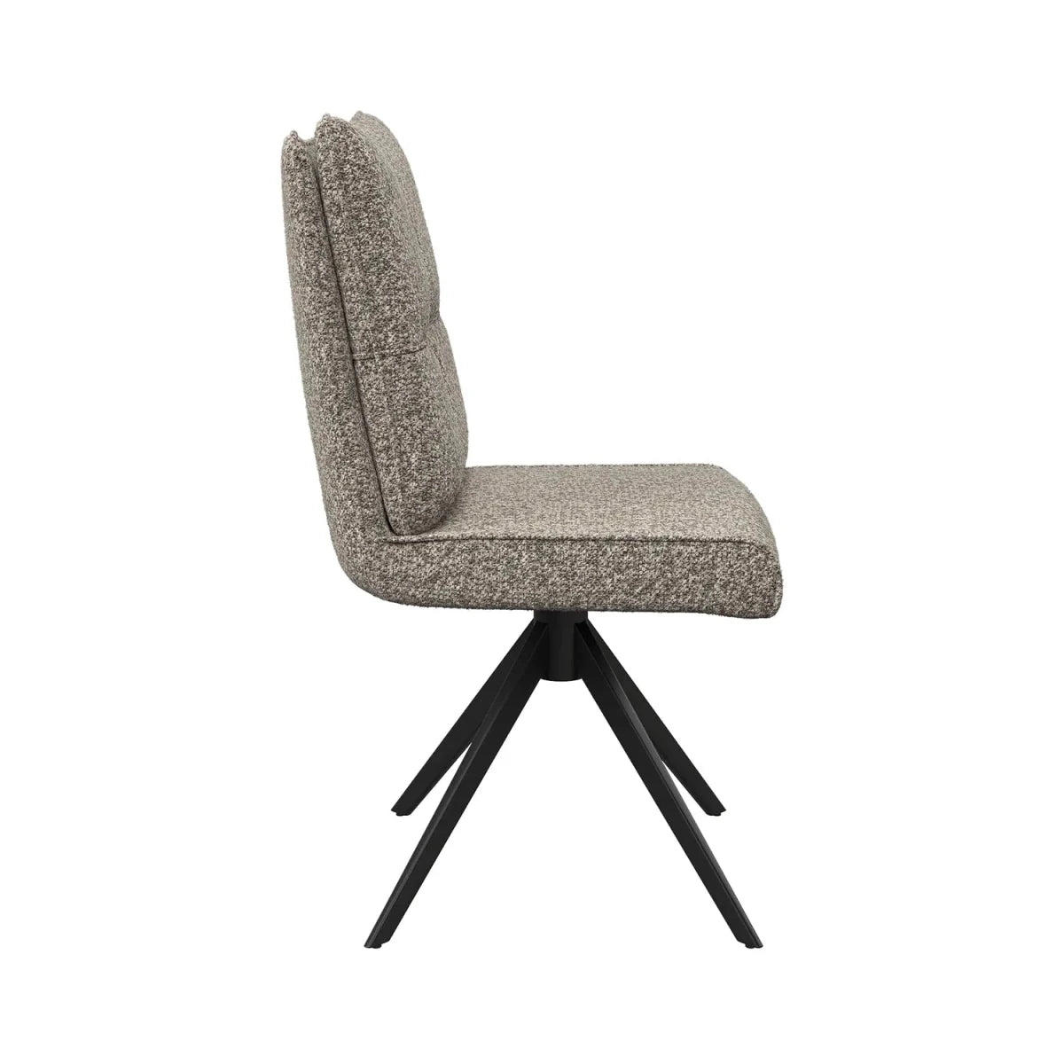 Chair with textured beige backrest and seat on black metal legs against a white background