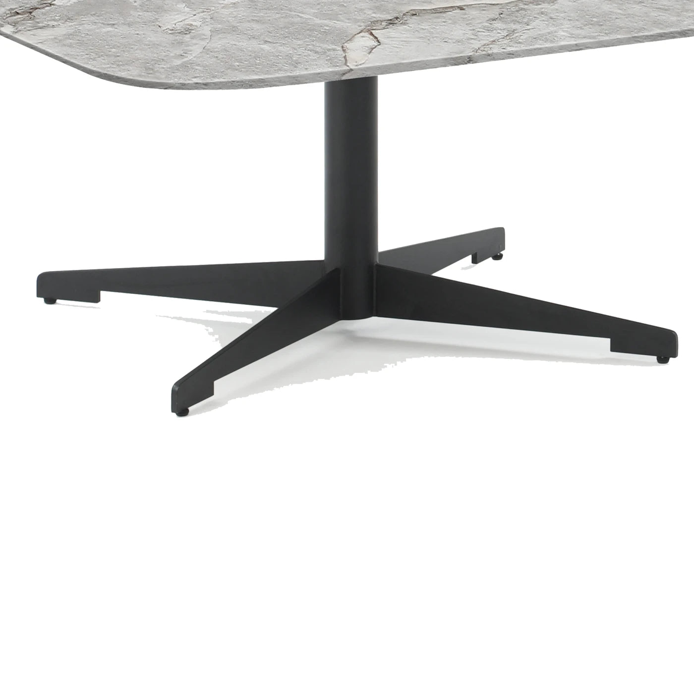 Coffee Table with marble top and black metal base on a white background