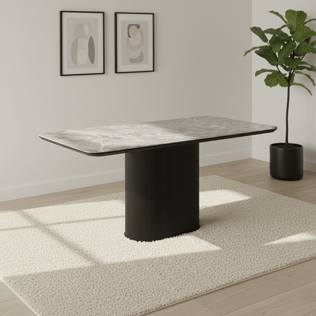 Blakely High Gloss Light Grey Marble Effect Ceramic Dining Table