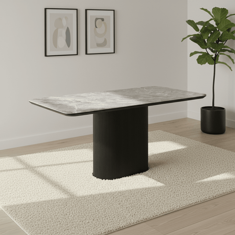 Blakely High Gloss Light Grey Marble Effect Ceramic Dining Table