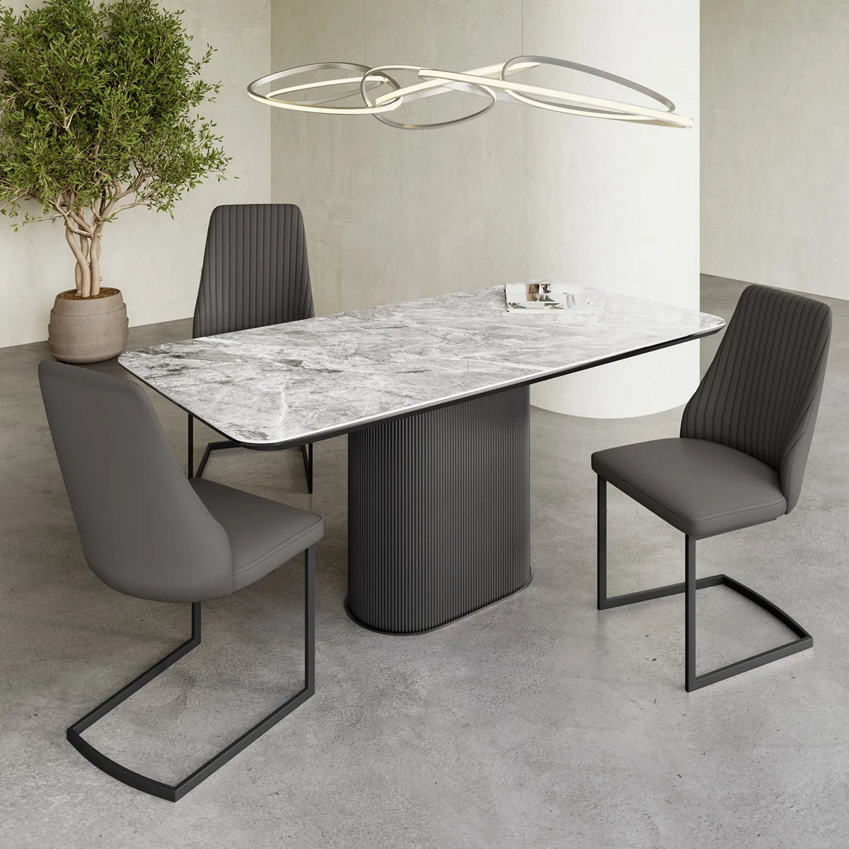 Blakely Grey Ceramic Dining Table and 6 Chairs Set - Pendle Village Furniture