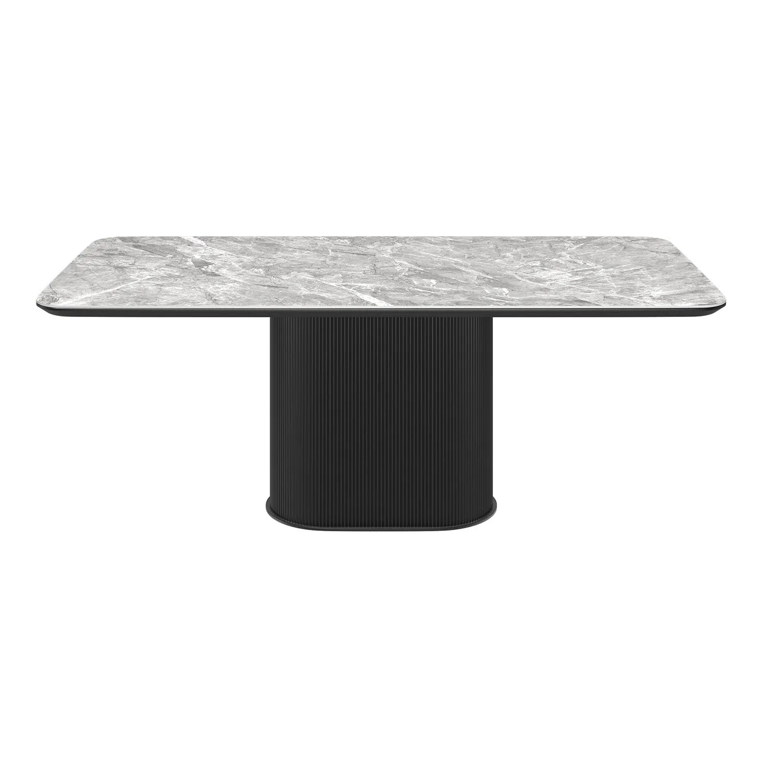 Blakely High Gloss Light Grey Marble Effect Ceramic Coffee Table with Pedestal Base - Front View