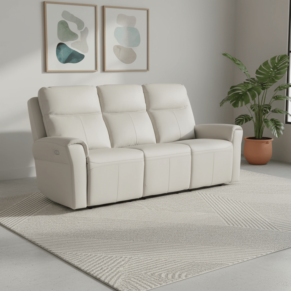 Dylan Stone Leather 3 Seater Power Recliner Sofa
